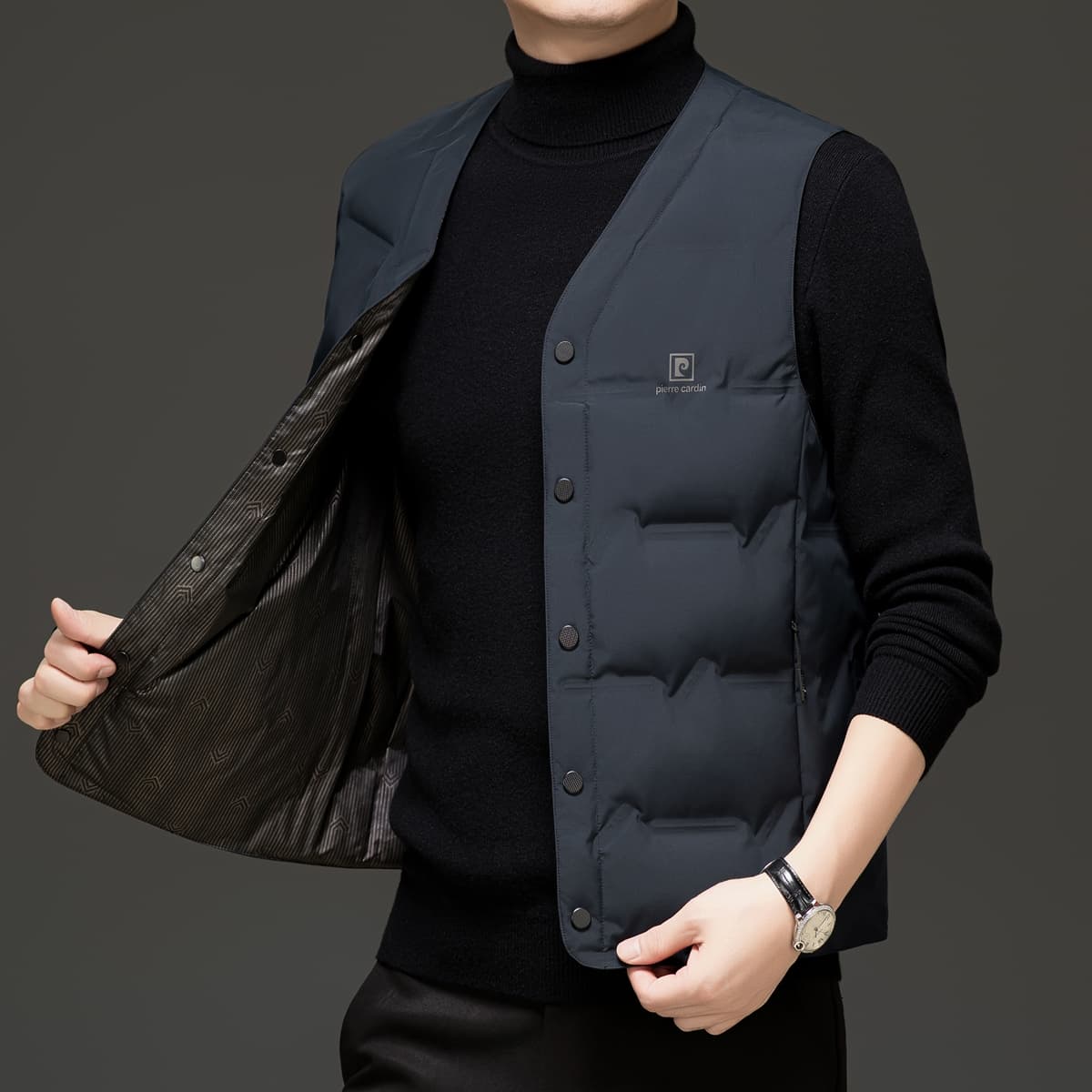 Жилет PIERRE CARDIN Темно-синий Мужской Жилеты - изображение 4