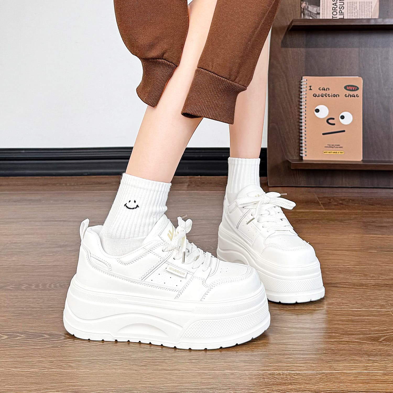 Кроссовки WARRIOR Легкий Износостойкий Покрытие Лоу-топы Скейтборд Обувь Women's White Хаки - изображение 7
