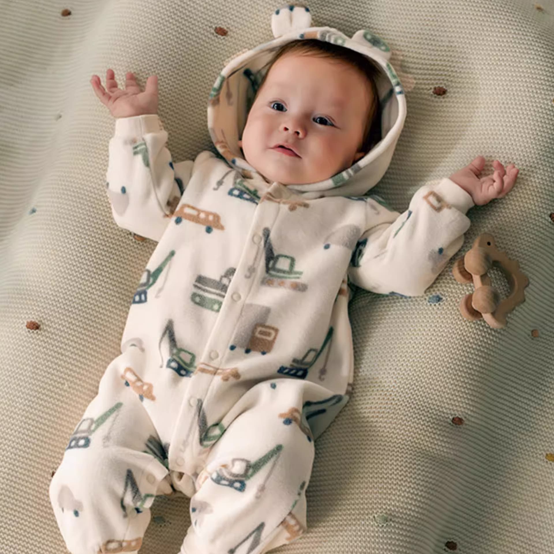 DAVE&BELLA Bodysuit Baby Series Cute Cartoon Print Double-sided Fleece Soft Skin-friendly 3D Hooded Cute Romper - изображение 4