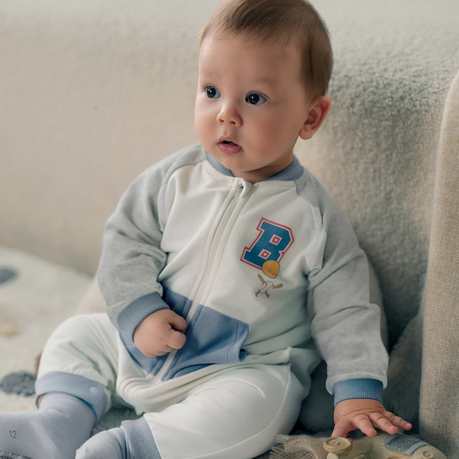 DAVE&BELLA Боди для новорожденных Тип A Спортивный стиль Многоцветный Бейсбольный воротник Мягкий комбинезон - изображение 3