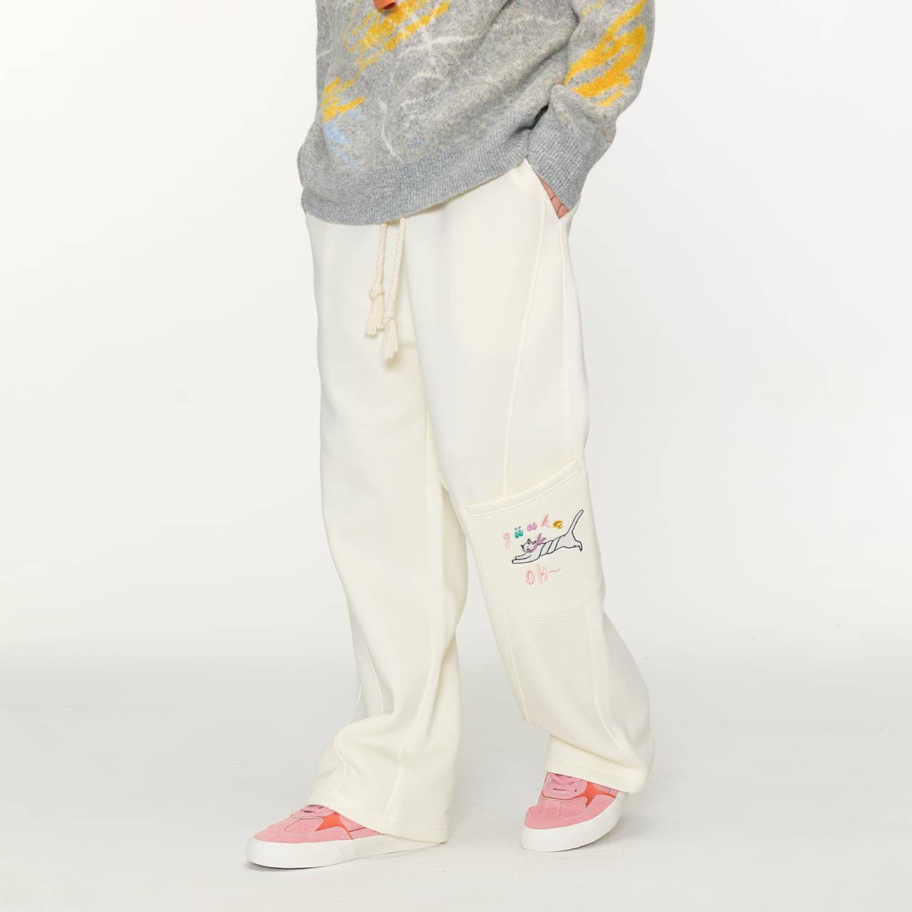 Штаны Guuka Cream White Unisex Casual Pants Guuka Кремовые Белые Унисекс Повседневные Брюки - изображение 3