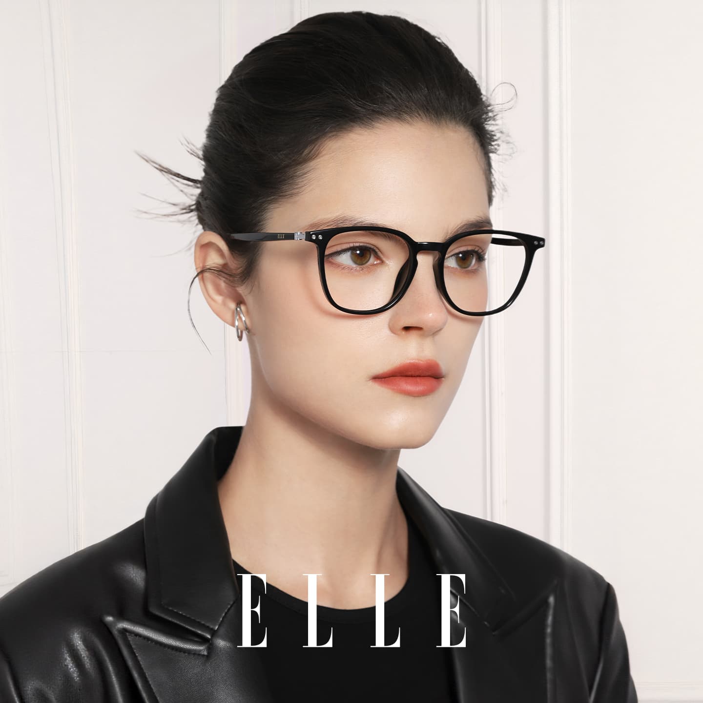 Оправа ELLE TR Ацетатное волокно Квадратная форма Оправы для очков Женские Яркий черный Нет Макияж Легкий Рамка - изображение 3