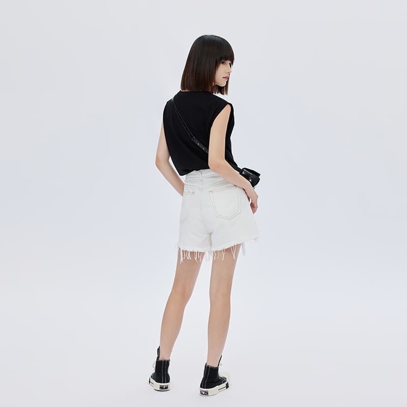 SOON FLOWER Distressed Denim Shorts White - изображение 5