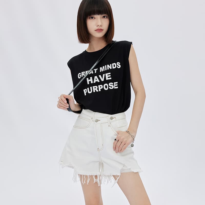 SOON FLOWER Distressed Denim Shorts White - изображение 7