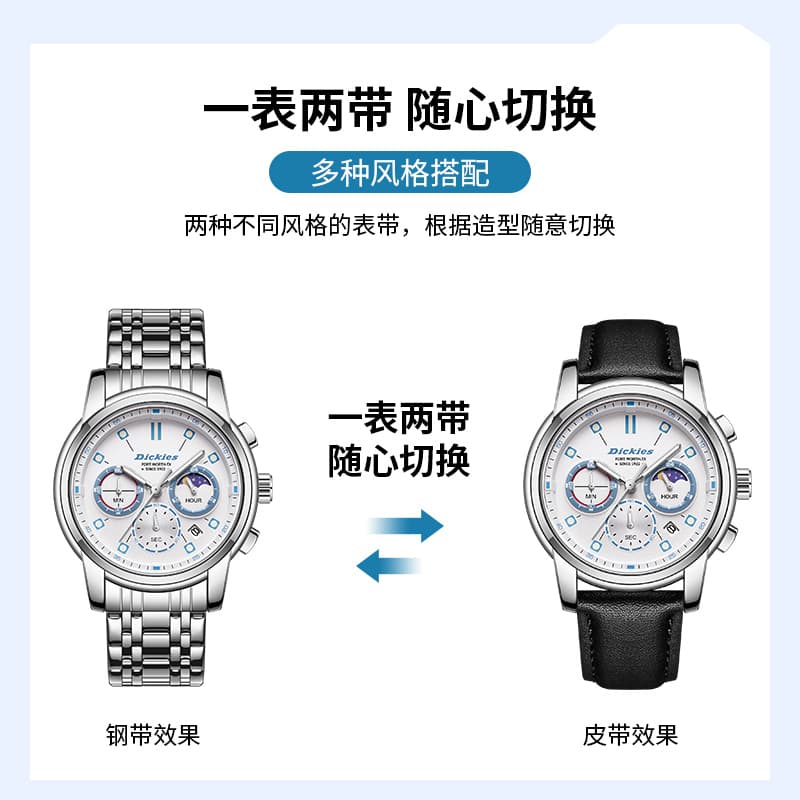Механические часы Dickies Urban Outdoor Watch Quartz Steel Strap White Dial Multifunction - изображение 3