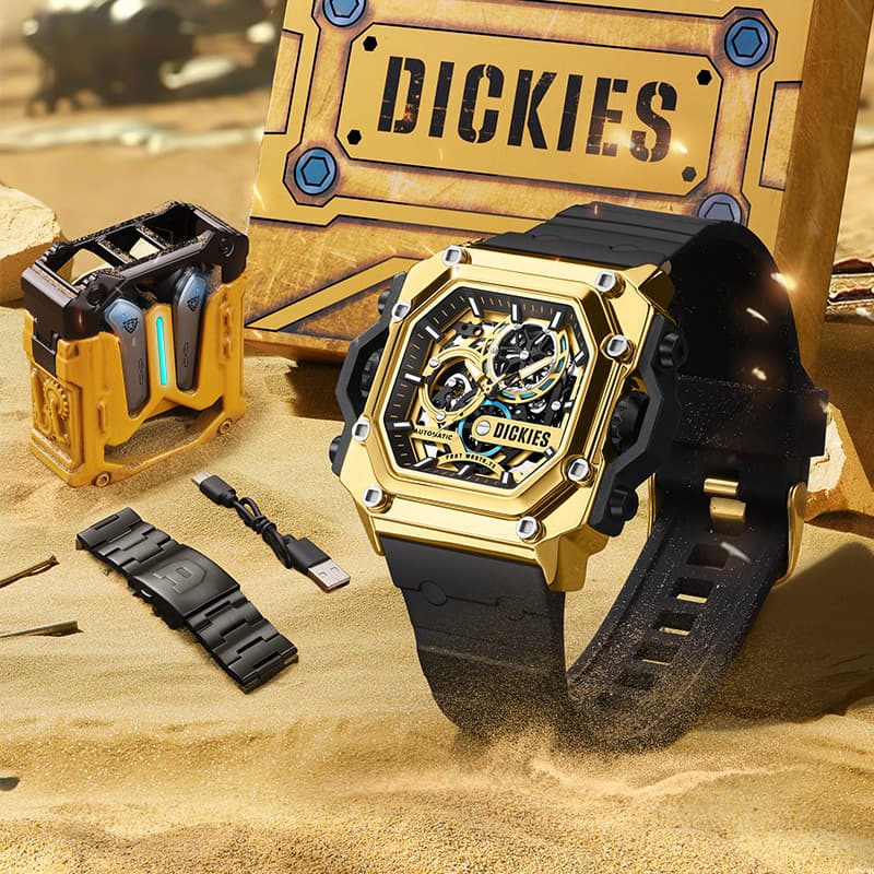 Механические часы Dickies Часы с механизмом круглый корпус силиконовый ремешок с вырезами циферблат мужские часы классическая коробка - изображение 2