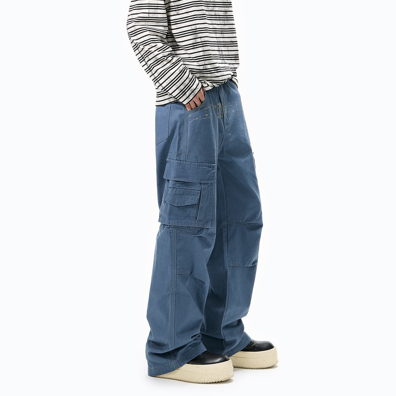 Штаны YearnObtainRainbow Французский рабочий синий Мужской Джинсы - изображение 7