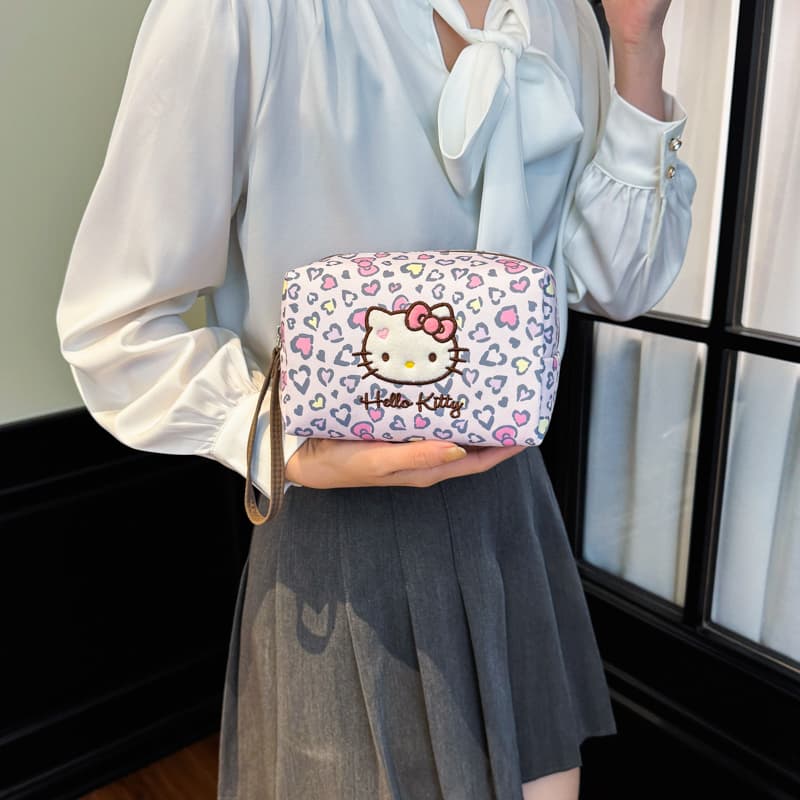 Sanrio Hello Kitty Модный дорожный органайзер из полиэстера для женщин в розовом леопардовом принте - изображение 3