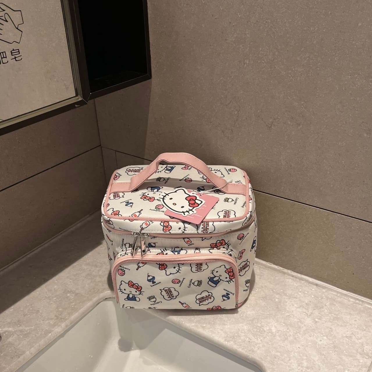 Sanrio Hello Kitty Холст Трёхмерная Структура Туалетная Сумка Дорожные Органайзеры Унисекс Синий Белый - изображение 3