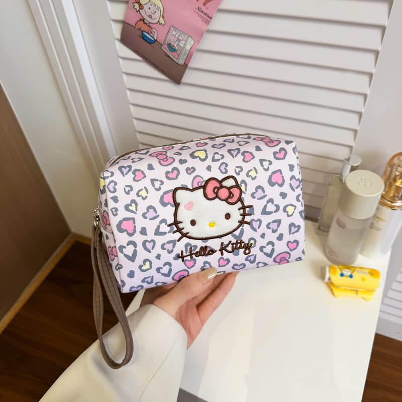 Sanrio Hello Kitty Модный дорожный органайзер из полиэстера для женщин в розовом леопардовом принте - изображение 5