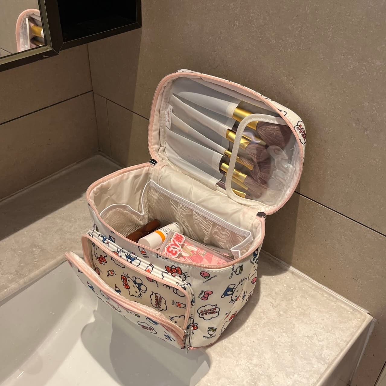 Sanrio Hello Kitty Холст Трёхмерная Структура Туалетная Сумка Дорожные Органайзеры Унисекс Синий Белый - изображение 4