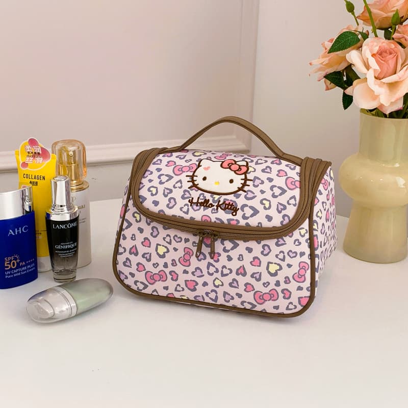 Sanrio Hello Kitty Милый стиль Студенческий Настольный Путешественный Сумка для хранения Унисекс с леопардовым принтом - изображение 2