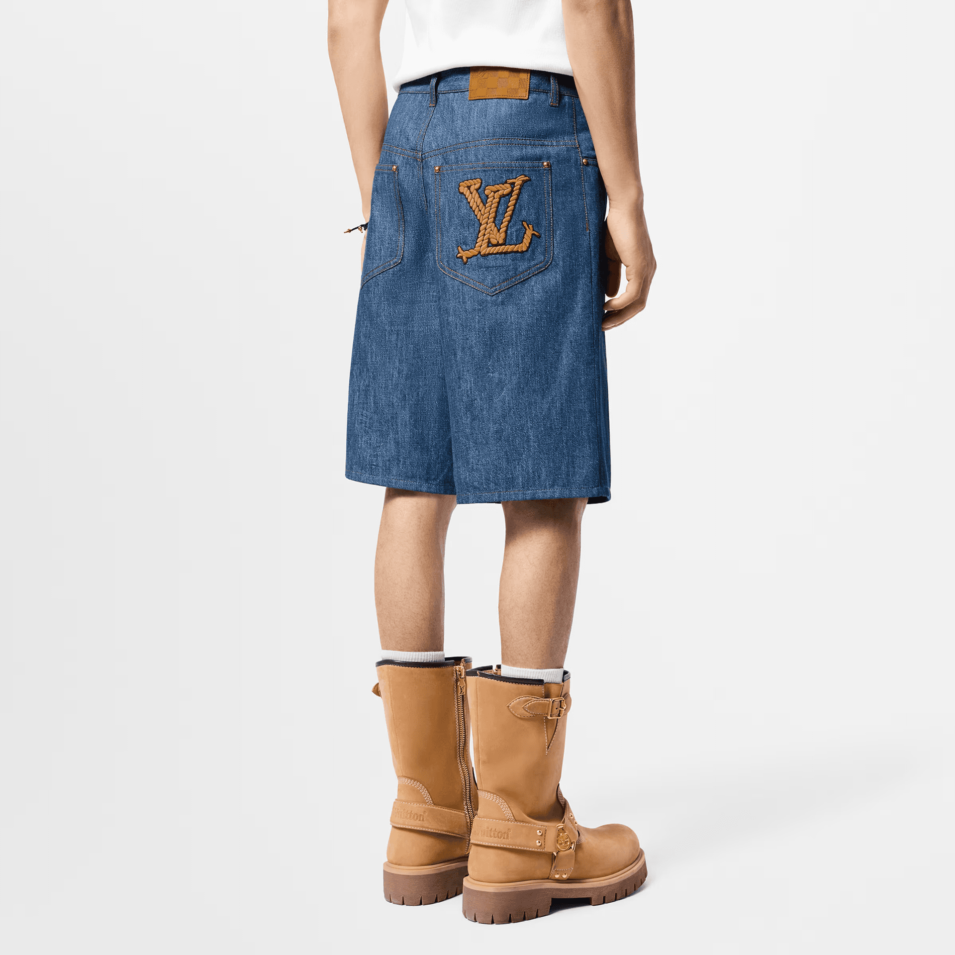Джинсовые шорты Louis Vuitton FW24 Logo Embroidered Denim Shorts - изображение 4