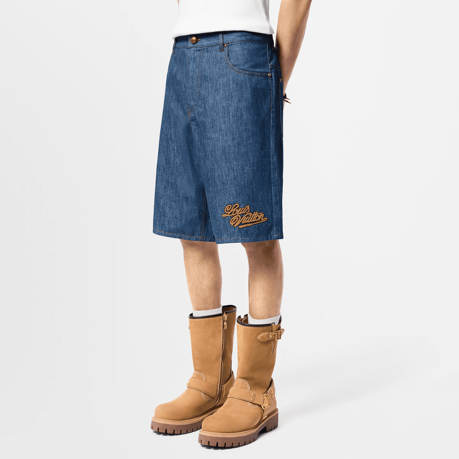 Джинсовые шорты Louis Vuitton FW24 Logo Embroidered Denim Shorts - изображение 5