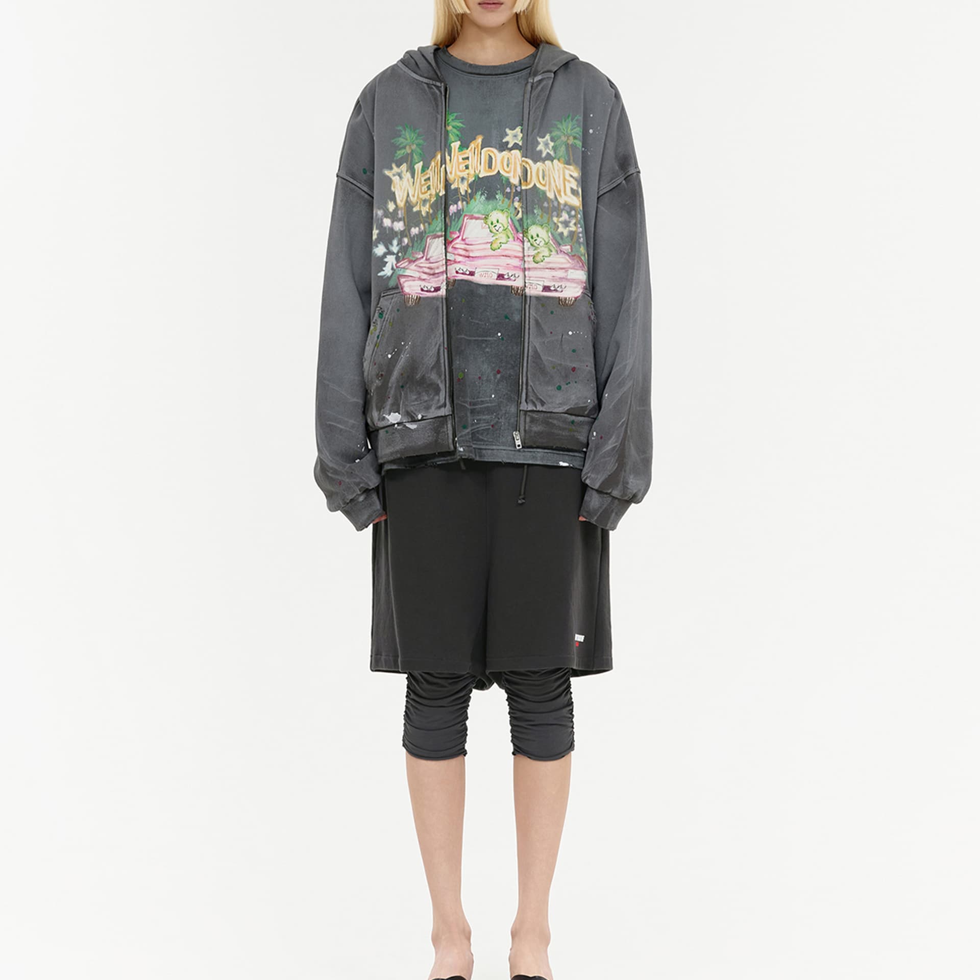 Худи WE11DONE SS26 Paint-Splatter Teddy Zip-Up Hoodie - изображение 4
