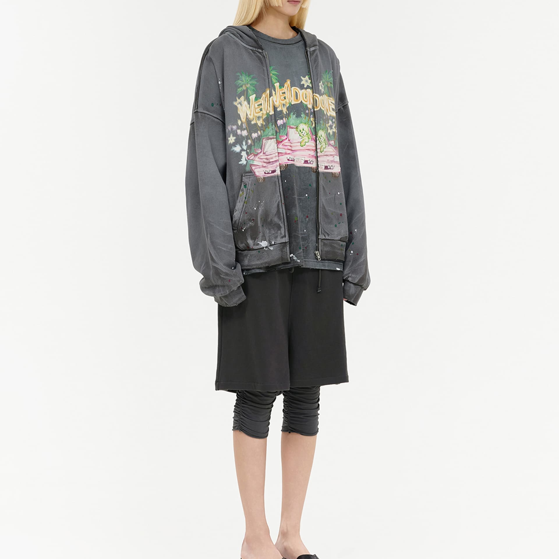 Худи WE11DONE SS26 Paint-Splatter Teddy Zip-Up Hoodie - изображение 3