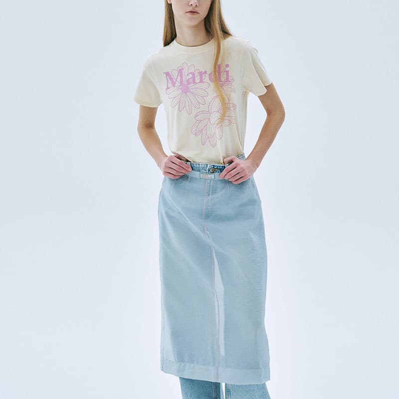 Футболка MARDI MERCREDI Three Flowers Collection T-рубашка Женская Топленое масло Порошок Лаванда Корейский стиль - изображение 2