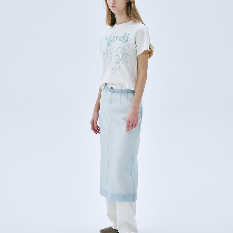 Футболка MARDI MERCREDI Three Flowers Collection T-рубашка Женская Кремовая Текстура Мох Зеленый Корейский стиль - изображение 4