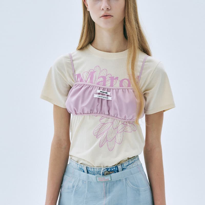 Футболка MARDI MERCREDI Three Flowers Collection T-рубашка Женская Топленое масло Порошок Лаванда Корейский стиль - изображение 3