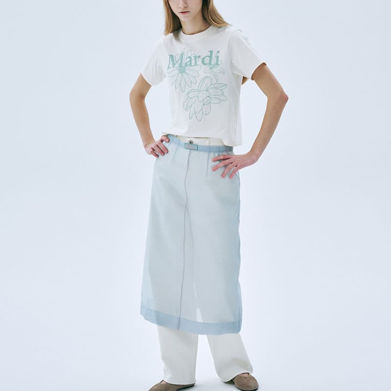 Футболка MARDI MERCREDI Three Flowers Collection T-рубашка Женская Кремовая Текстура Мох Зеленый Корейский стиль - изображение 5