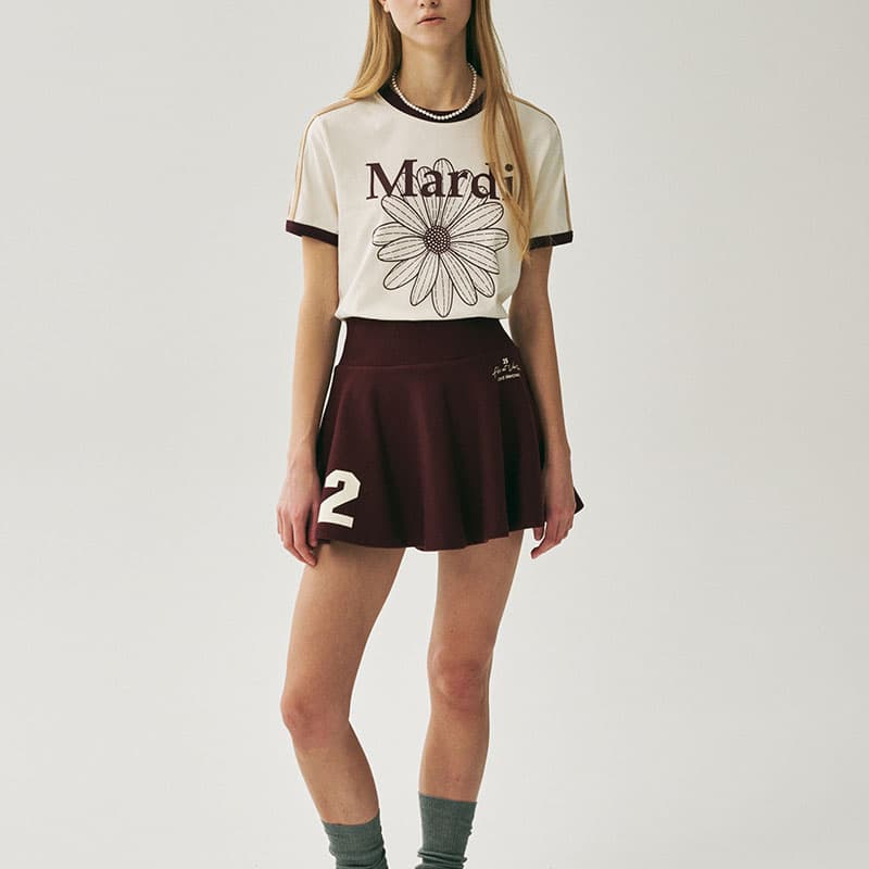 Футболка MARDI MERCREDI SS25 T Рубашка Женская Бордовая Красная Корейская Стиль - изображение 3