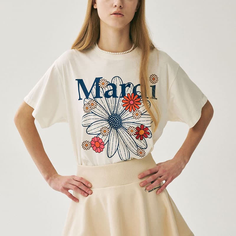 Футболка MARDI MERCREDI Spring Blossom SS25 T Рубашка Женская Топленое масло Год Синий Корейский стиль - изображение 4