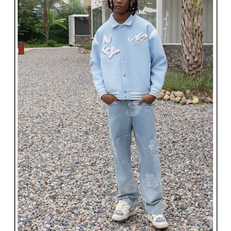 Бомбер Necessity Finery Vintage Baseball Jacket Light Blue - изображение 7