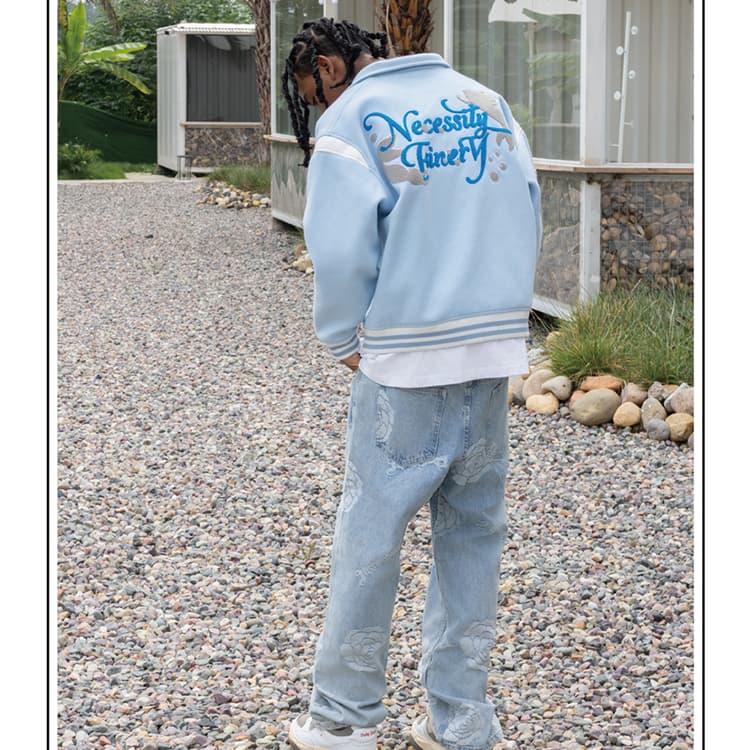 Бомбер Necessity Finery Vintage Baseball Jacket Light Blue - изображение 6
