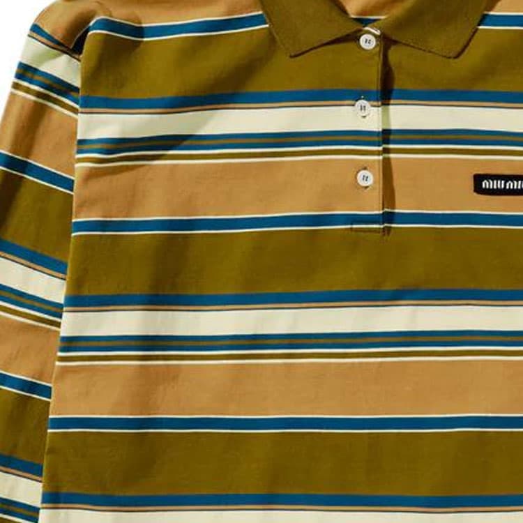 Miu Miu SS24 Striped Knit Polo Green - изображение 5