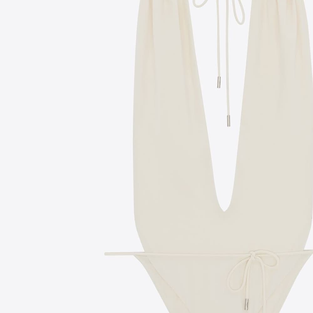 Saint Laurent V-Neck Tie Triangle Swimsuit Cream White - изображение 4