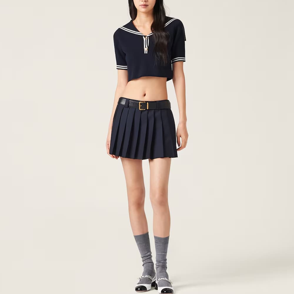 Блузка Miu Miu Striped Button Sailor Collar Shirt Navy - изображение 3
