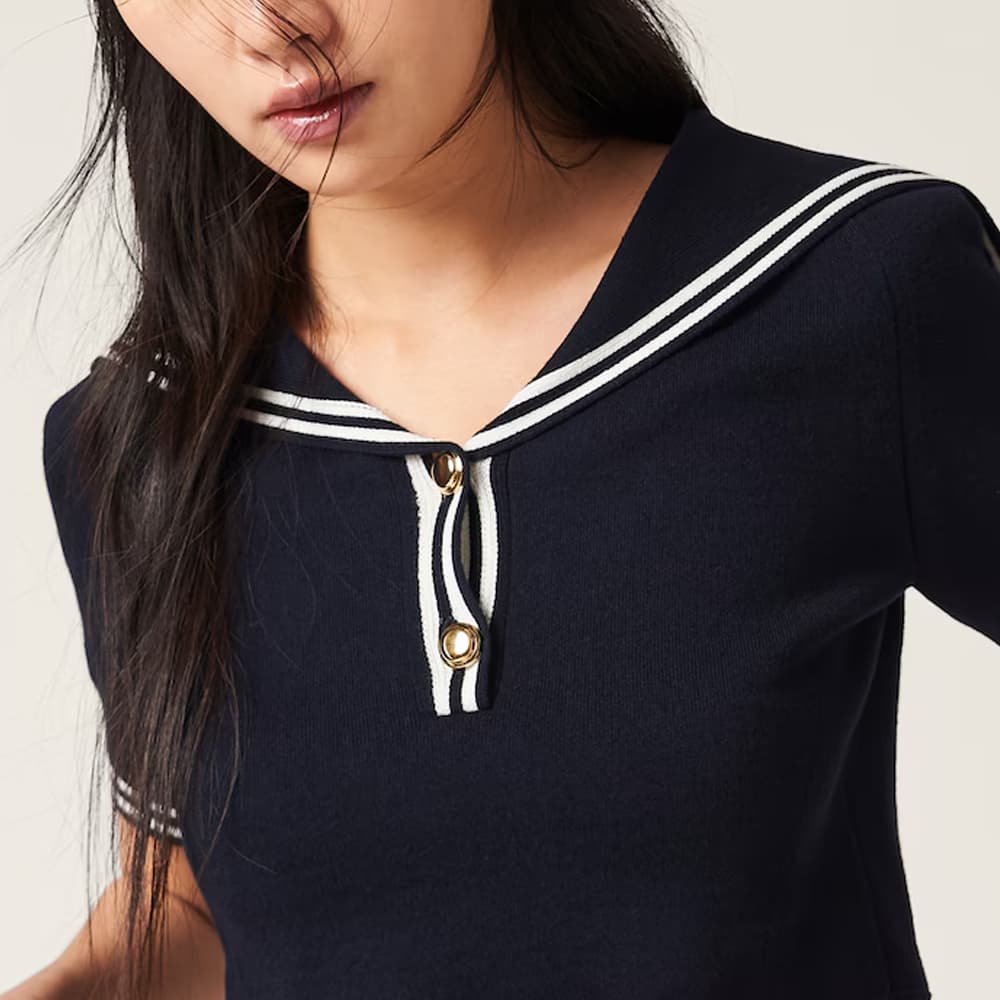 Блузка Miu Miu Striped Button Sailor Collar Shirt Navy - изображение 4