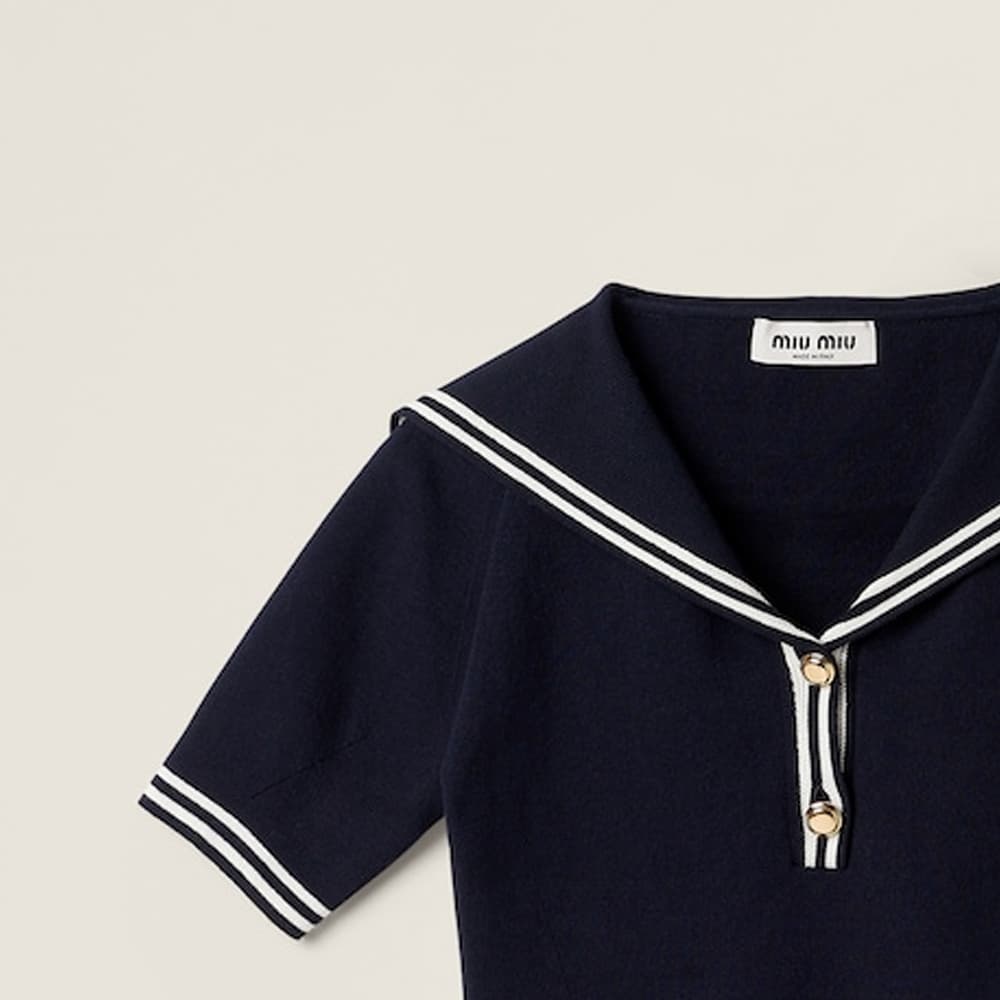 Блузка Miu Miu Striped Button Sailor Collar Shirt Navy - изображение 5