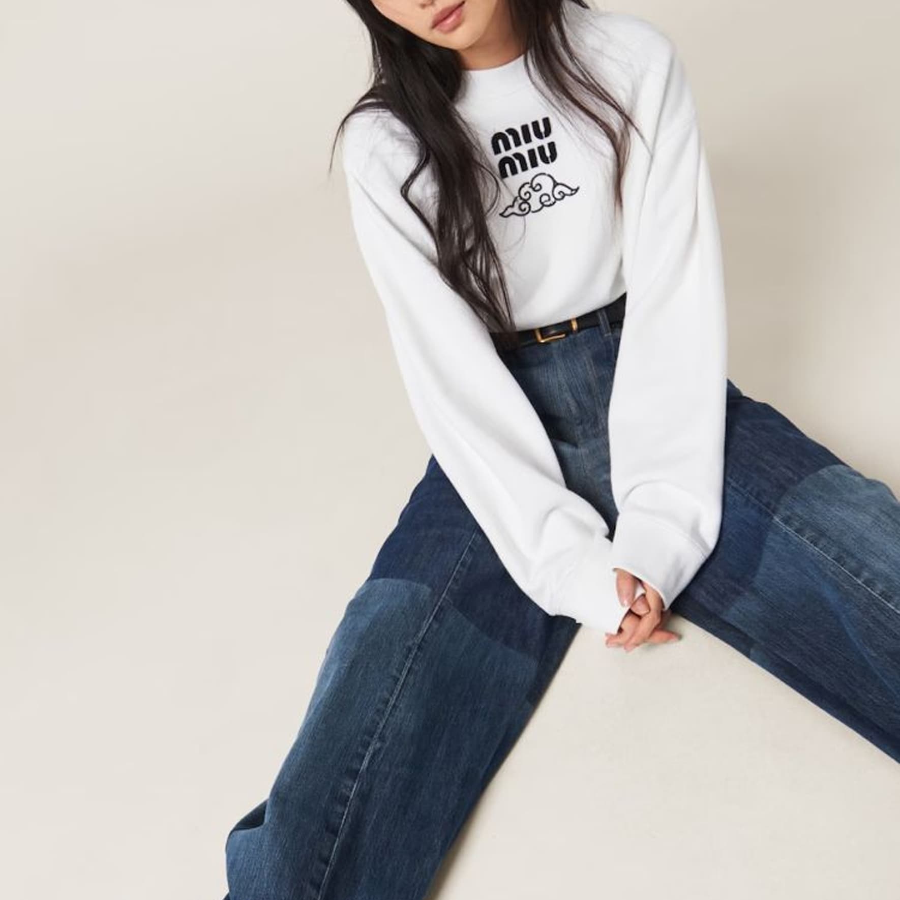 Кофта Miu Miu SS24 Logo Print Cropped Sweatshirt White - изображение 4