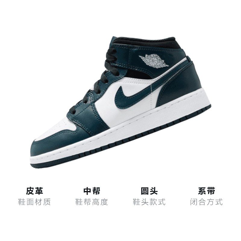 Кроссовки для баскетбола Jordan Air Jordan 1 Mid "Dark Teal" GS - изображение 3