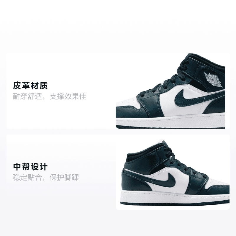 Кроссовки для баскетбола Jordan Air Jordan 1 Mid "Dark Teal" GS - изображение 2