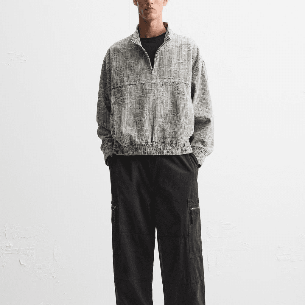 Кофта ZARA Cotton Loose Denim Sweatshirt Black - изображение 3