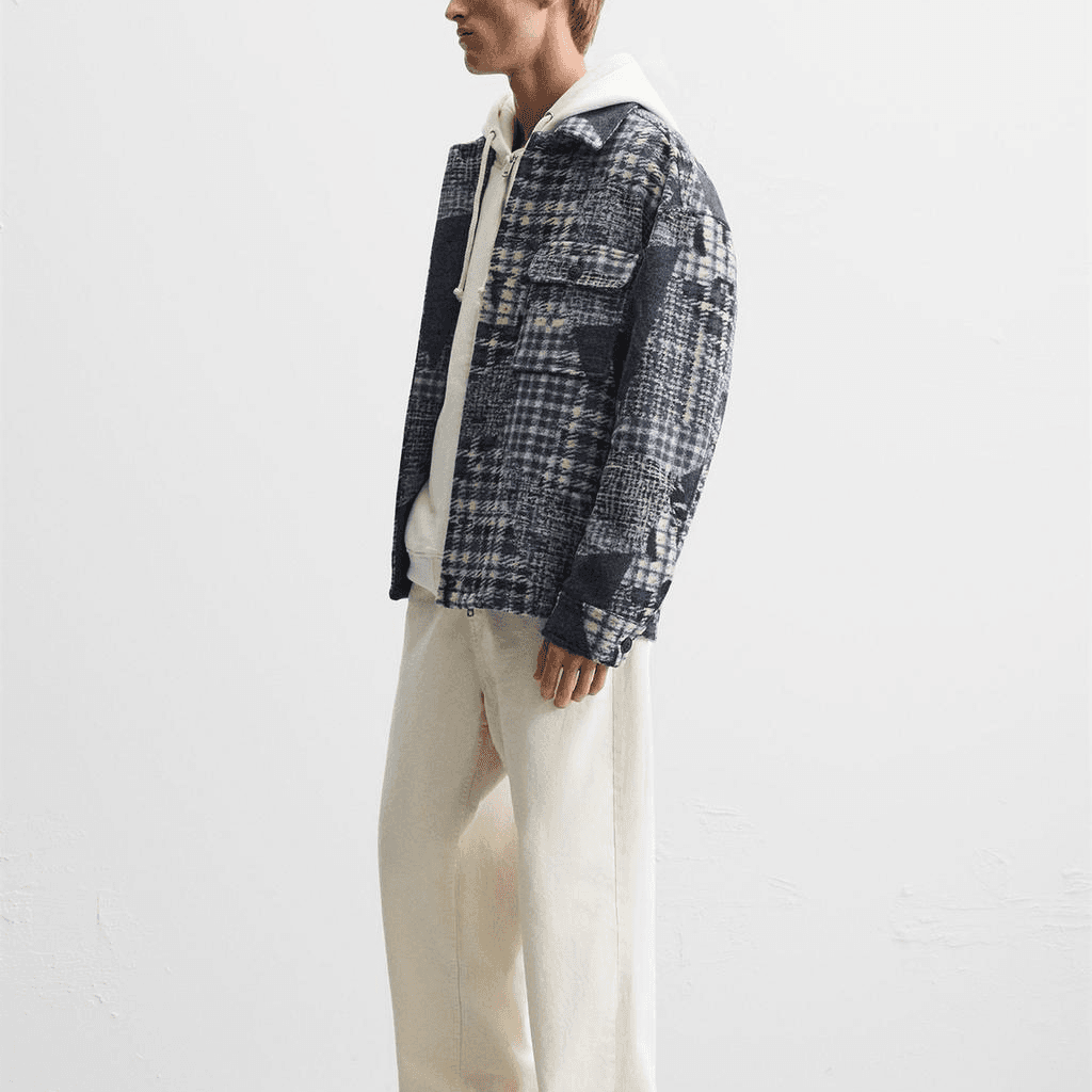 Куртка ZARA Flannel Patchwork Shirt Jacket Blue - изображение 5