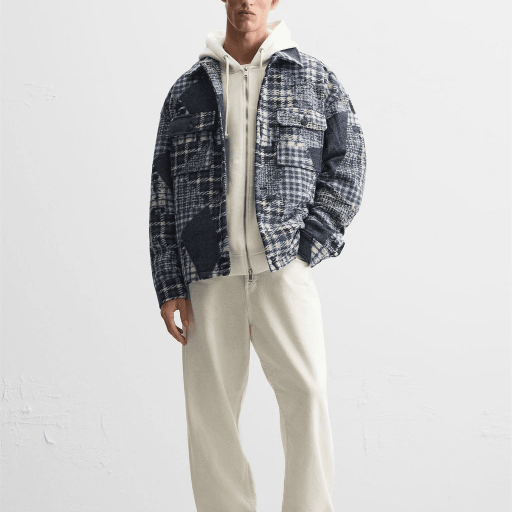 Куртка ZARA Flannel Patchwork Shirt Jacket Blue - изображение 3