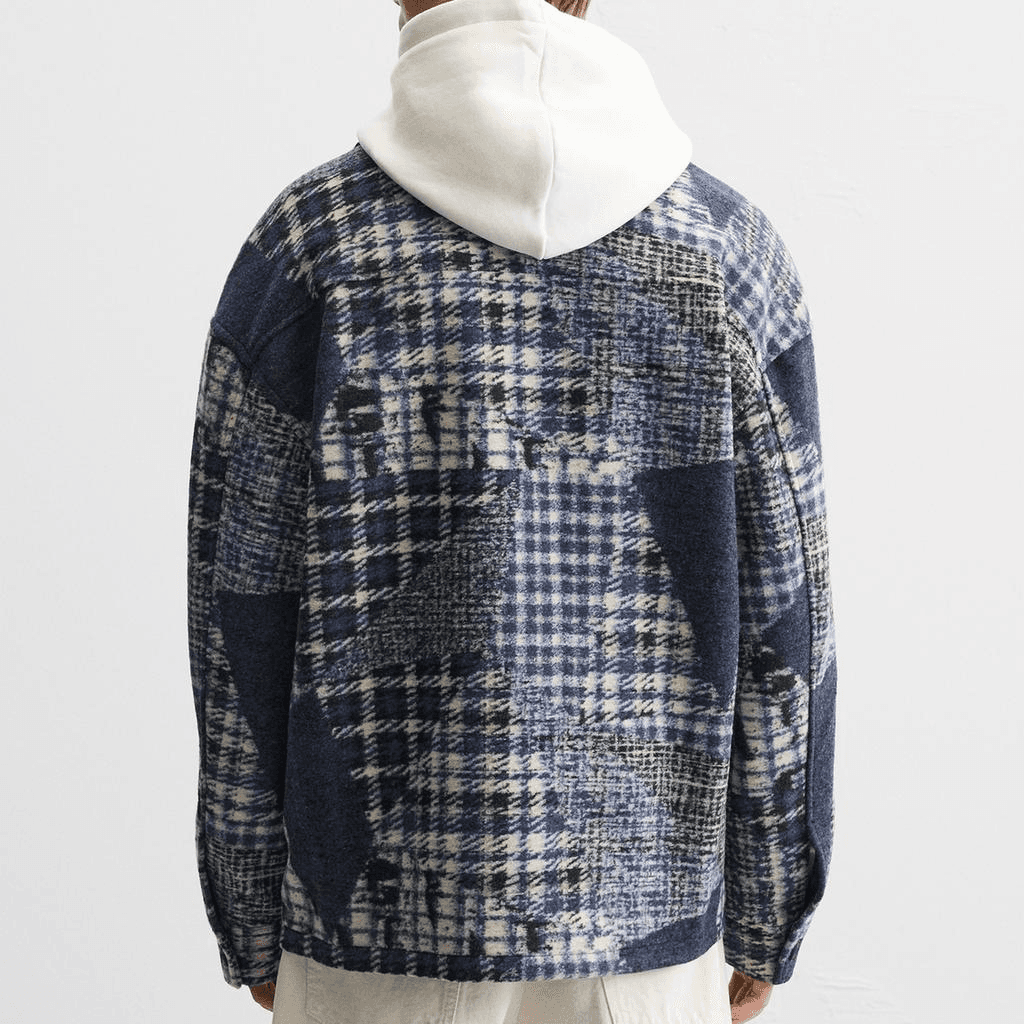 Куртка ZARA Flannel Patchwork Shirt Jacket Blue - изображение 4