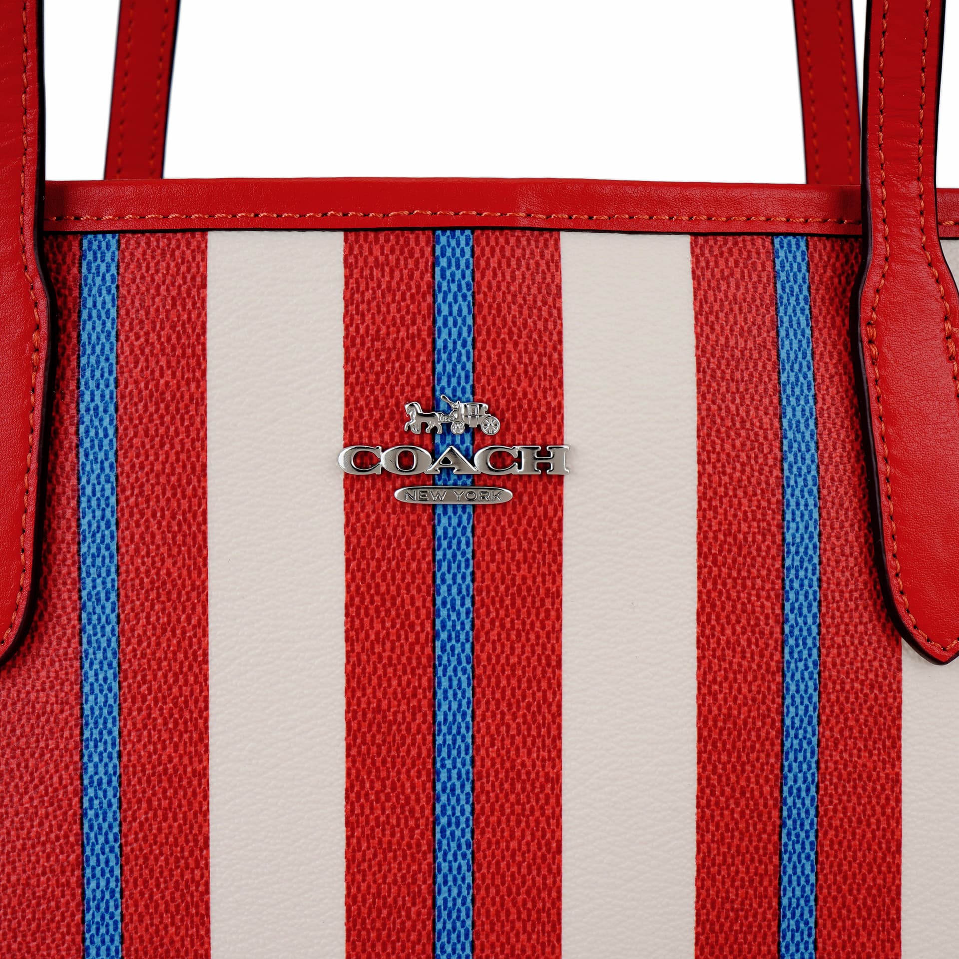 Мини-сумка Coach Striped Logo Tote Small Red Blue - изображение 9