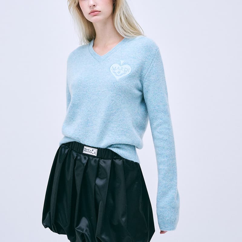 Кардиган MARDI MERCREDI FW24 Енот Смешанный V-образный вырез Сатин ПикЛакМята Свитер Корейский стиль Женский Далёкий Небесный - изображение 5