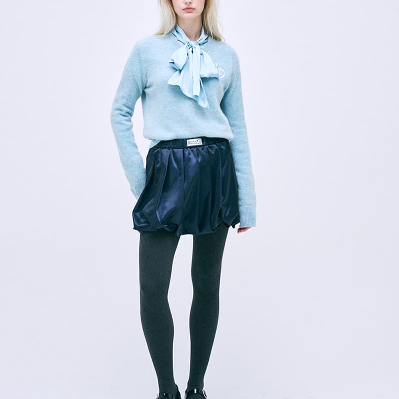 Кардиган MARDI MERCREDI FW24 Енот Смешанный V-образный вырез Сатин ПикЛакМята Свитер Корейский стиль Женский Далёкий Небесный - изображение 4