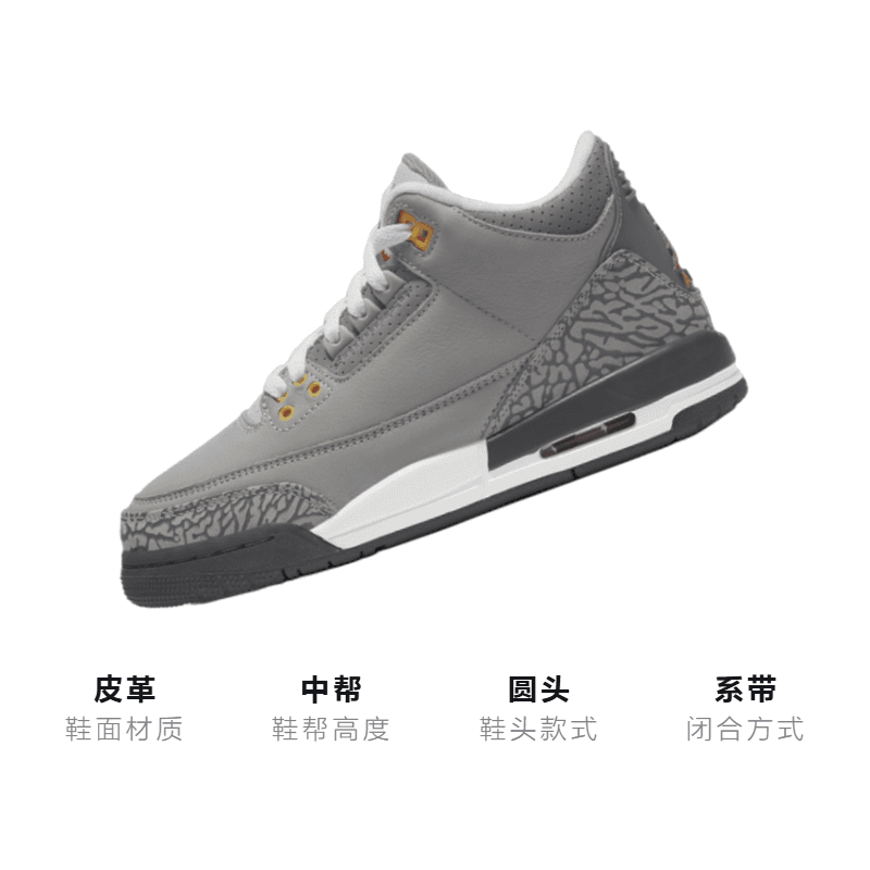 Кроссовки для баскетбола Jordan Air Jordan 3 Retro "Cool Grey" GS - изображение 3