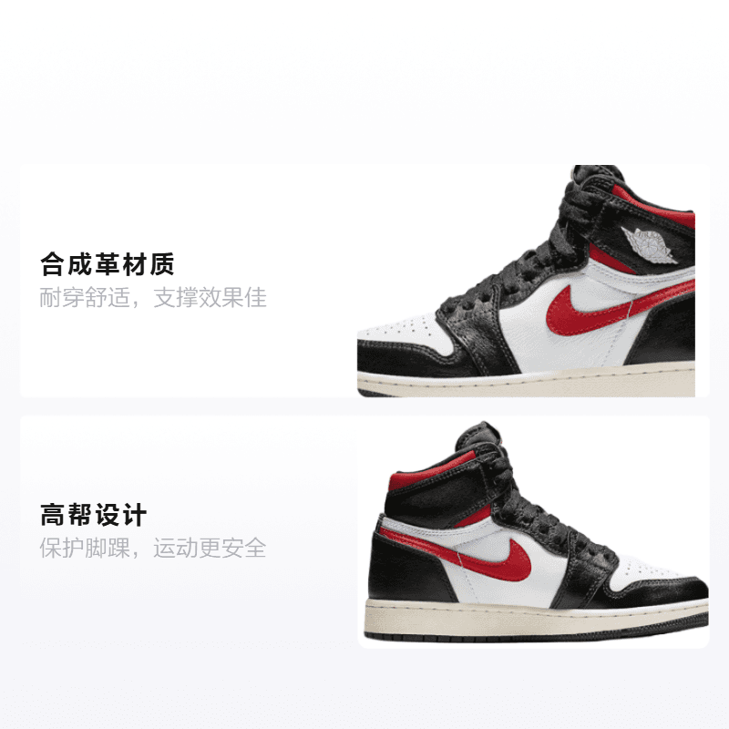 Кроссовки для баскетбола Jordan Air Jordan 1 Retro High Black Gym Red GS 2019 - изображение 2