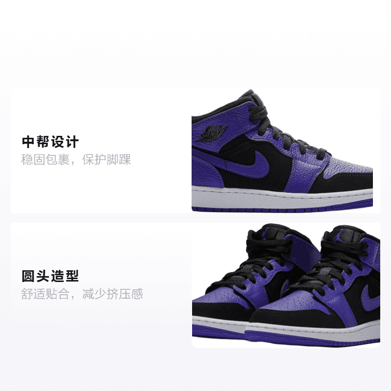 Кроссовки для баскетбола Jordan Air Jordan 1 Mid "Black Dark Concord" GS - изображение 2