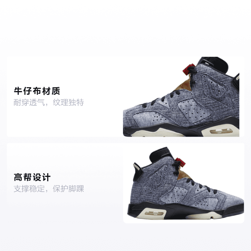 Кроссовки для баскетбола Jordan Air Jordan 6 Washed Denim GS - изображение 2