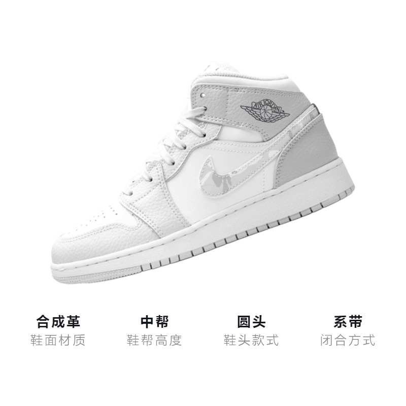 Кроссовки для баскетбола Jordan Air Jordan 1 Mid "Grey Camo" Dior GS - изображение 3