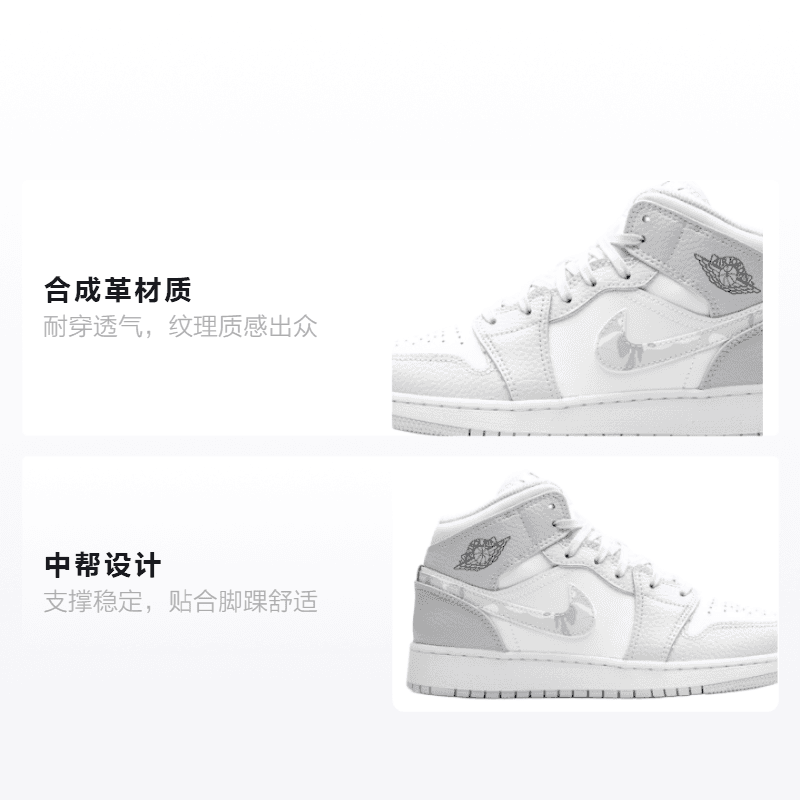 Кроссовки для баскетбола Jordan Air Jordan 1 Mid "Grey Camo" Dior GS - изображение 2