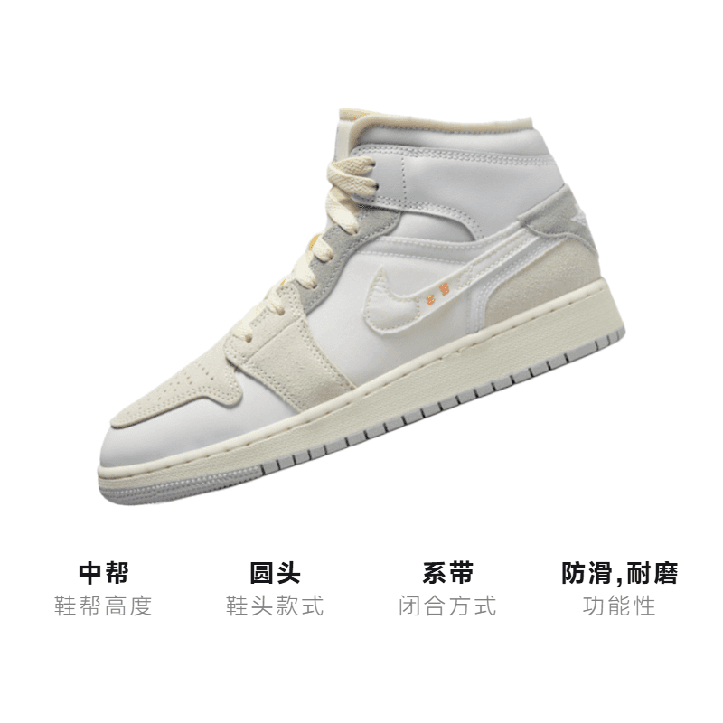 Кроссовки для баскетбола Jordan Air Jordan 1 Mid SE Craft "White and Phantom" GS - изображение 3